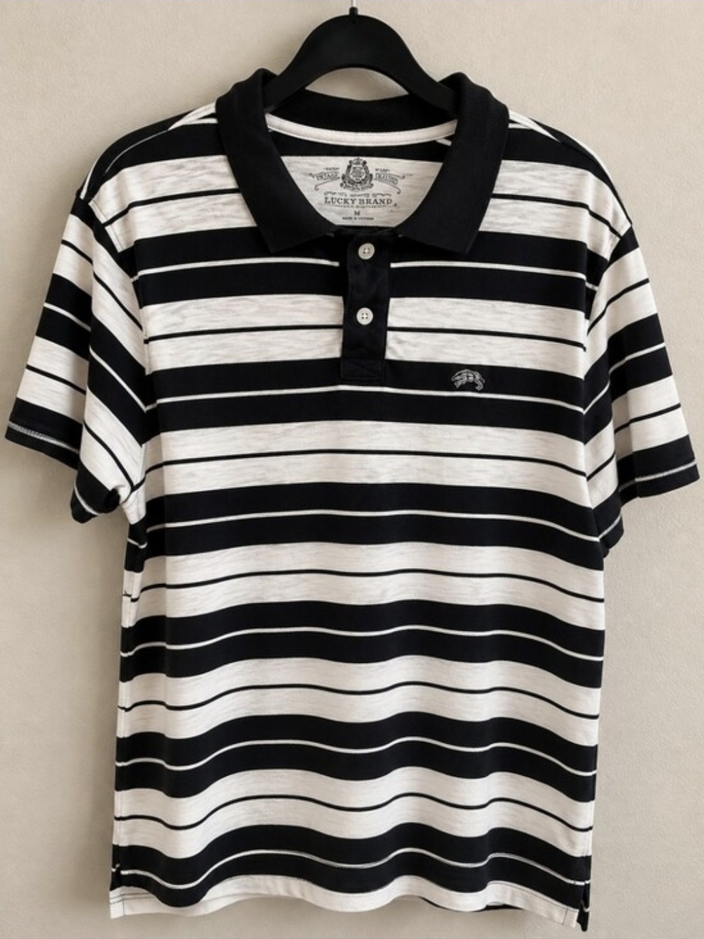 American Rag CIE Men’s M Black White Striped 100% Cotton Polo